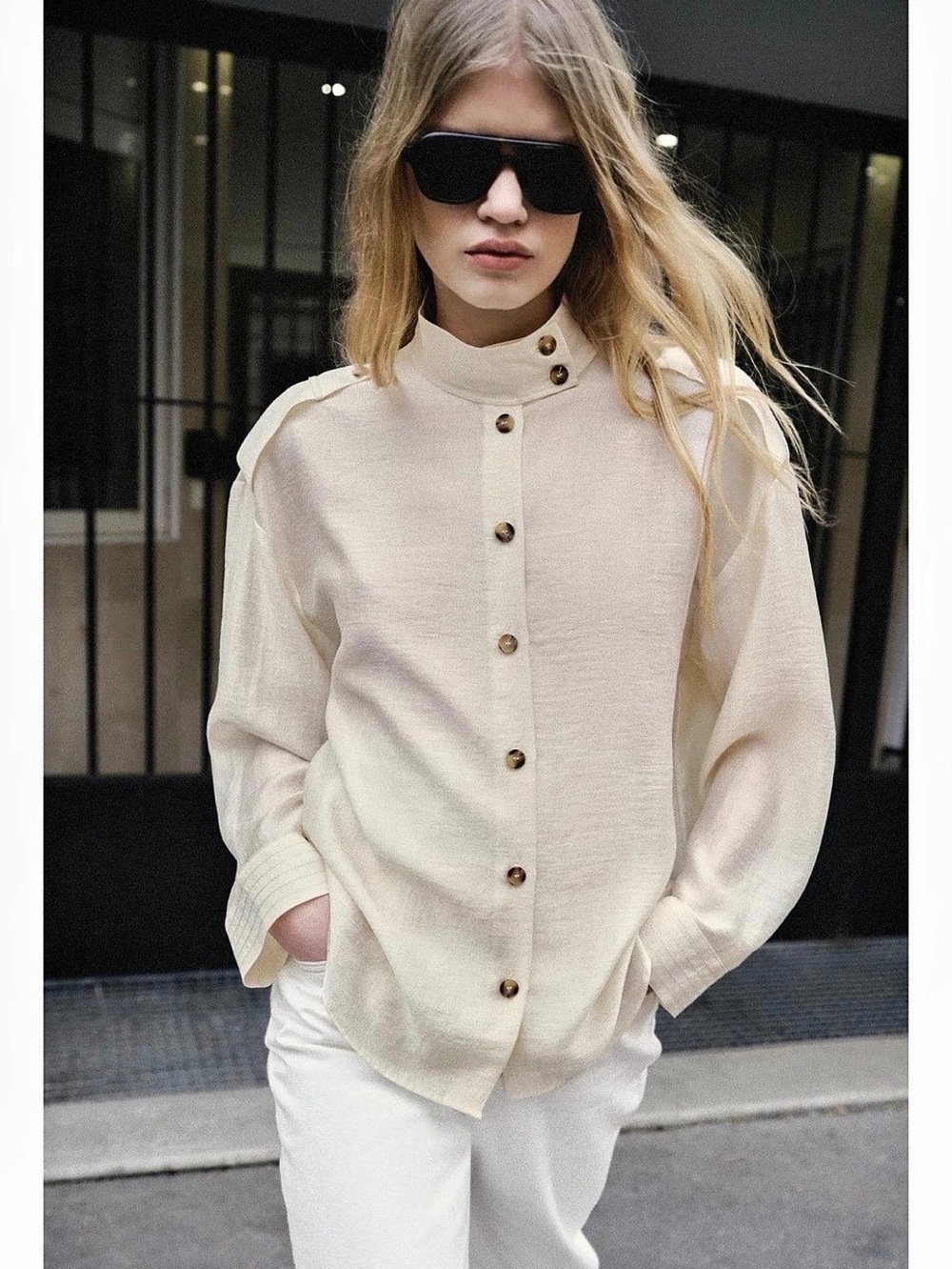 Zara Brand new Flowy high Collar Shirt